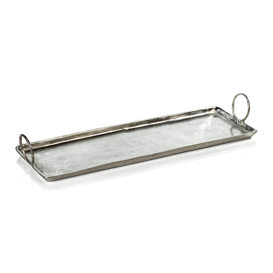 Zodax Clamart Nickel Aluminum Tray with Wood Handles 9