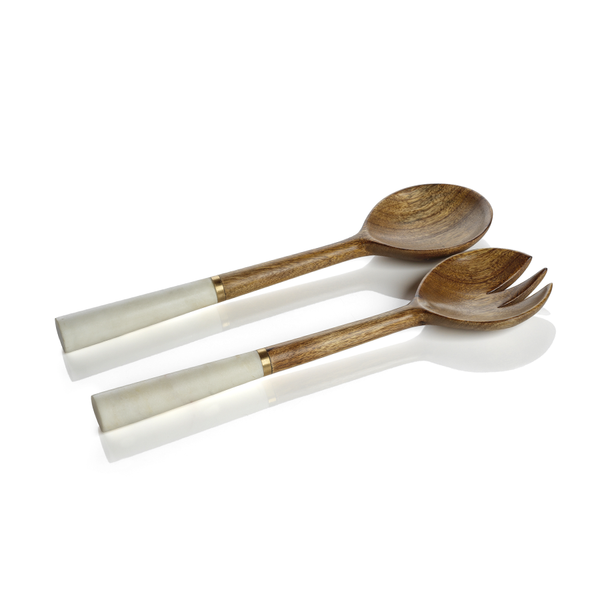 Gold White Wood Serving Utensils Kitchen Utensil Set Wooden Spoon and Fork Cooking  Utensils Salad Serving Utensil Set Set of 2 