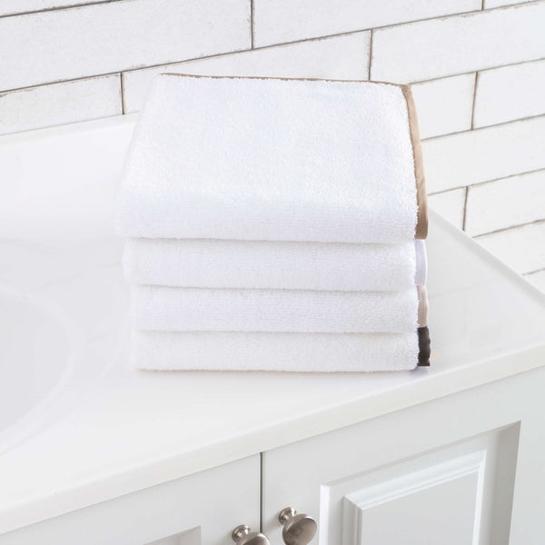 Signature Banded White/Pearl Grey Towel