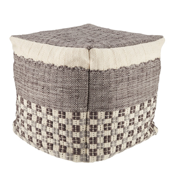 seaton indoor outdoor geometric pouf in gray cream by jaipur living 1