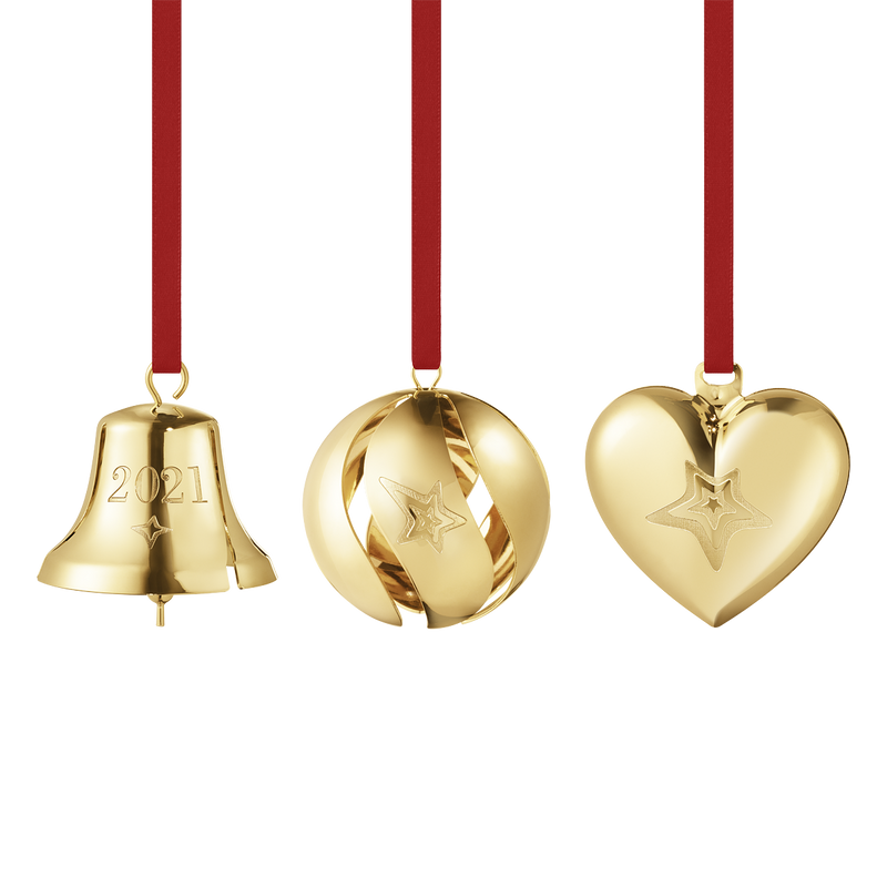 ornament gift set bell ball heart 3 pcs gold 3