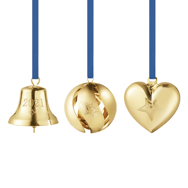 ornament gift set bell ball heart 3 pcs gold 1