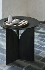 Teak Fin Black Side Table - Varnished
