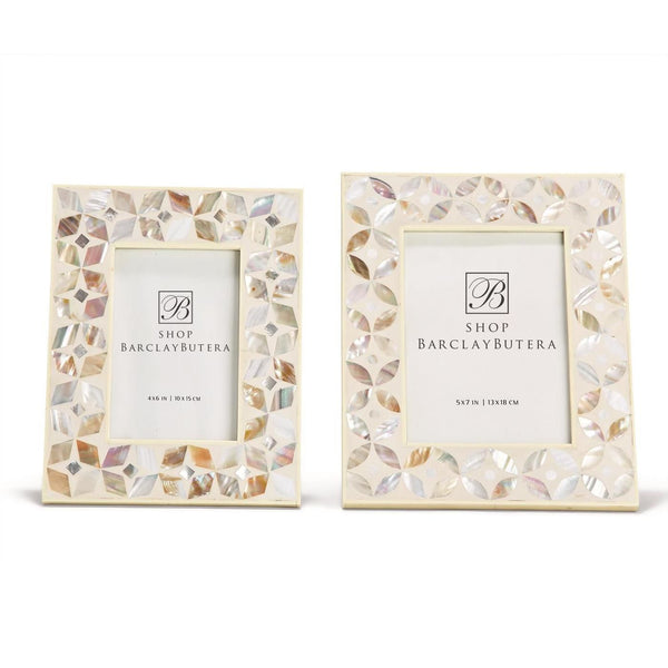 Flower White Inlay Mother Of Pearl Photo Frames, Set of 2