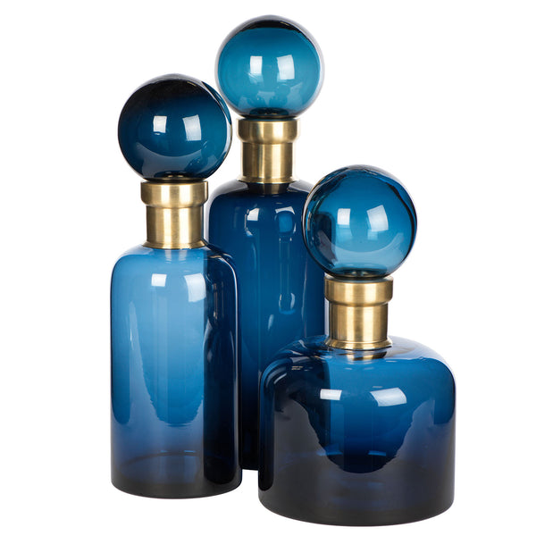 Blue Glass Bottles, set of 3 by shopbarclaybutera