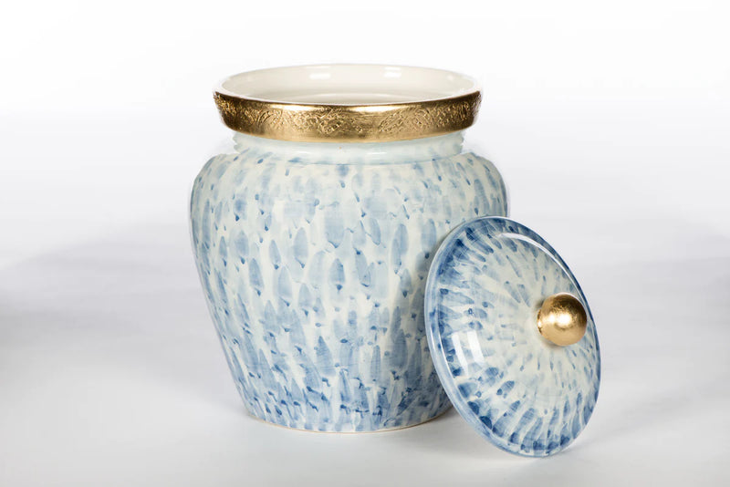 Large Blue And White Round Jar