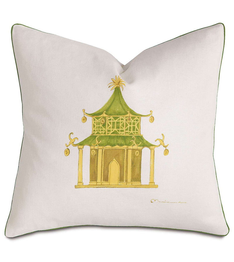 Pagoda Hand-Painted Accent Pillow