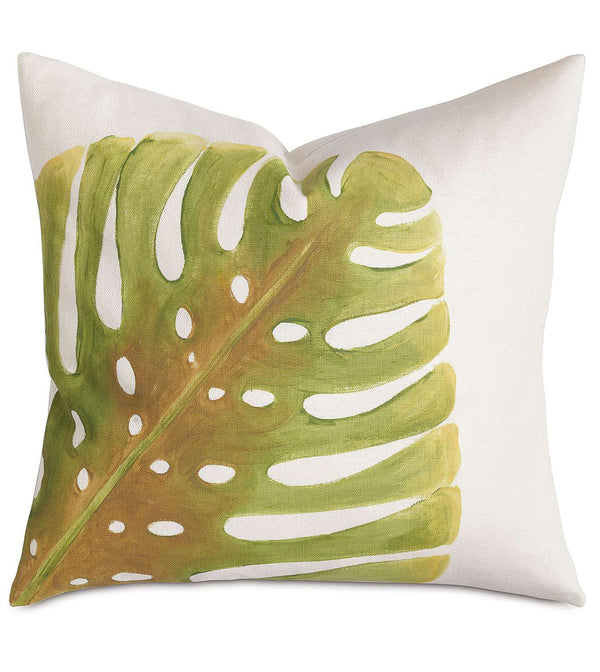 Philodendron Leaf Hand-Painted Accent Pillow