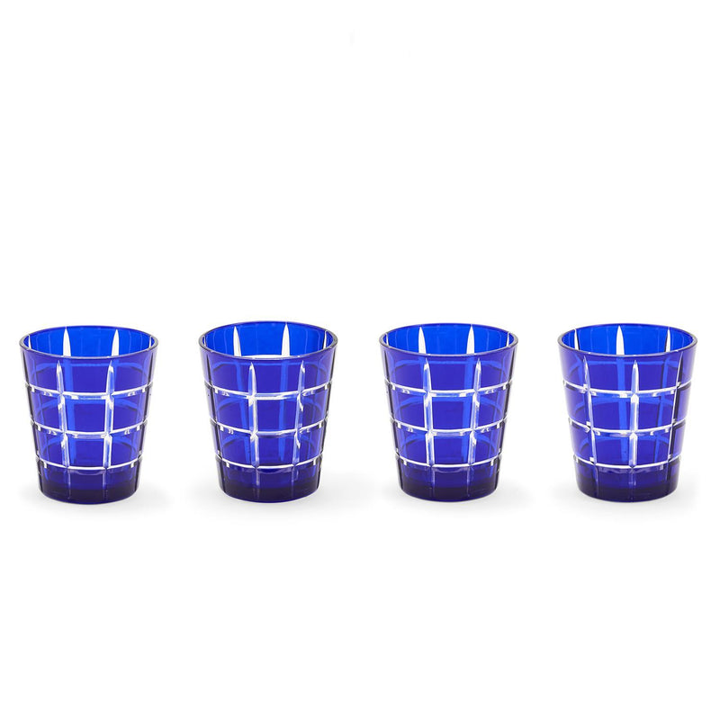 Blue Etched Glass, Set of 4