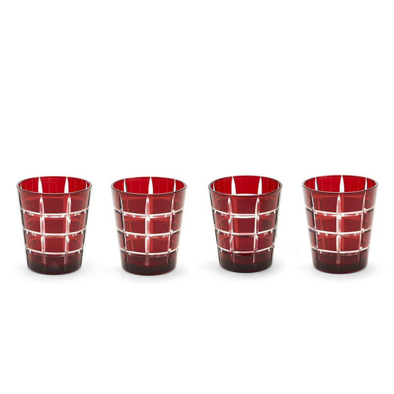 Red Etched Glass, Set of 4