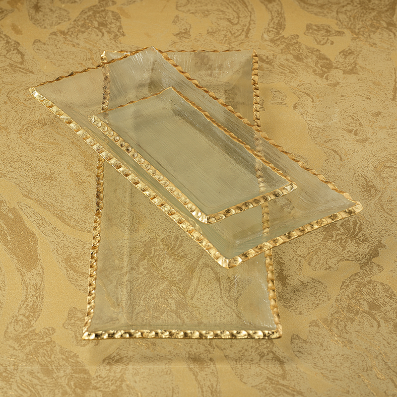 clear textured rectangular tray with jagged gold rim 4