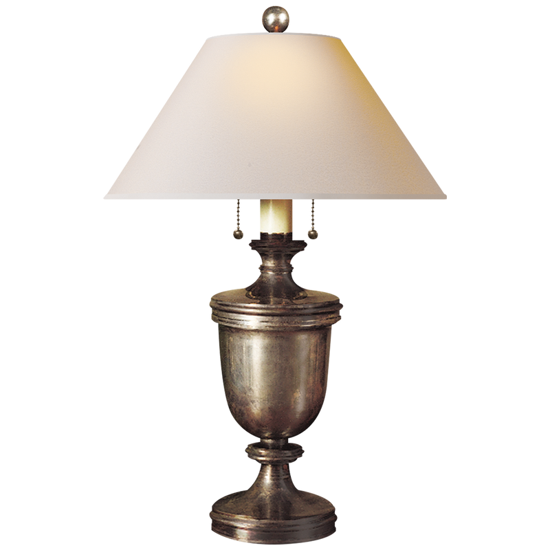 Classical Urn Form Medium Table Lamp in Sheffield Nickel with Natural Paper Shade