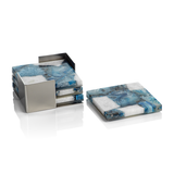 Crete Agate Coaster Set on Metal Tray in Blue and White by Panorama City