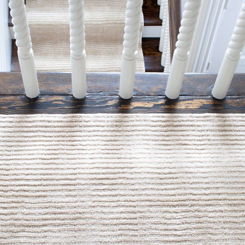 Cut Striped Ivory Hand Knotted Viscose & Wool Rug