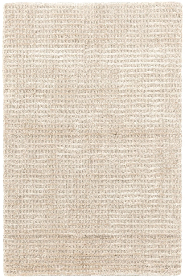 Cut Striped Ivory Hand Knotted Viscose & Wool Rug