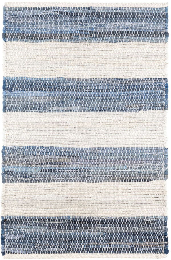 Denim Rag Wide Striped Woven Cotton Rug