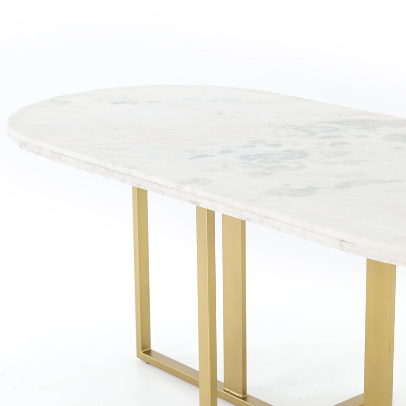 Devan Oval Dining Table In White Marble