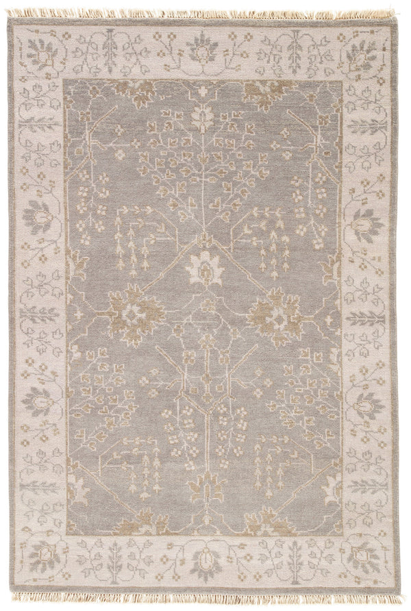 Reagan Hand-Knotted Bordered Gray & Beige Area Rug