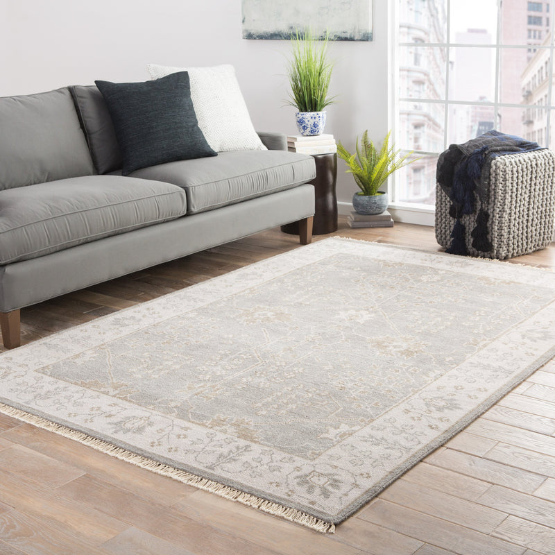 Reagan Hand-Knotted Bordered Gray & Beige Area Rug