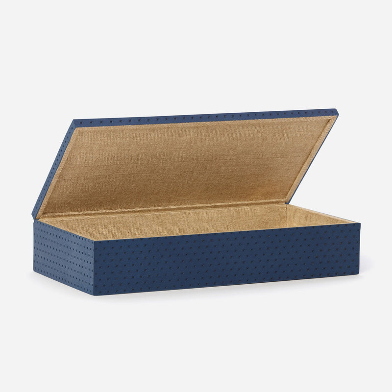 Lowell Perforated Navy Accent Box, Full-Grain Leather