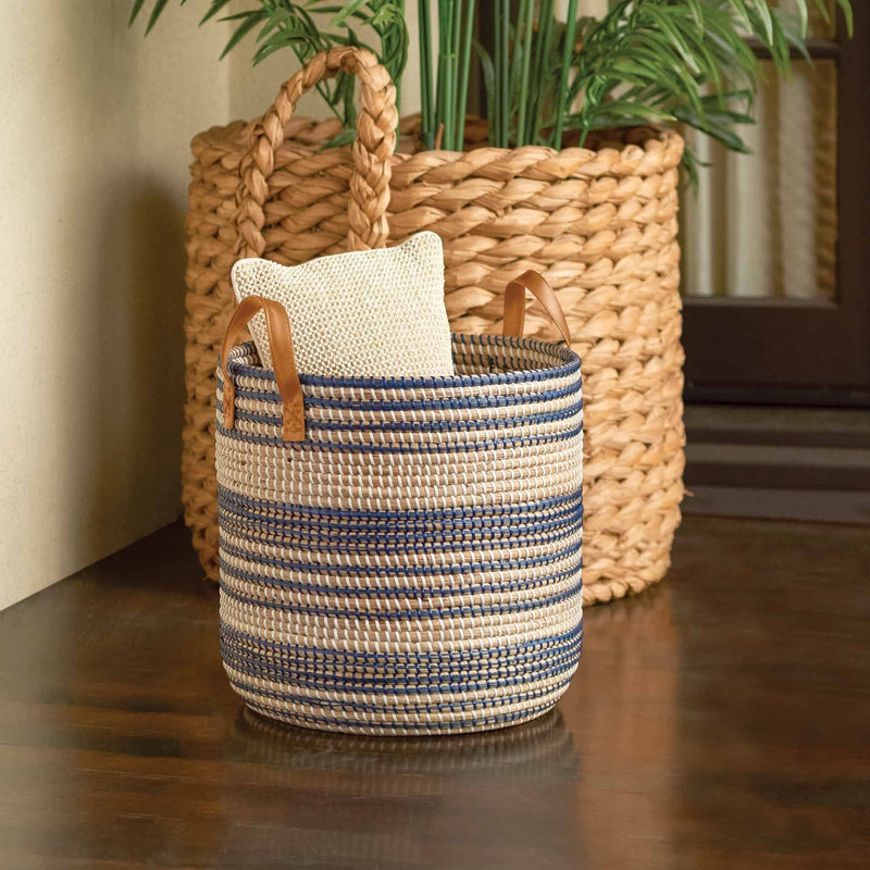 Olinda Seagrass Baskets (Set of Two), Blue and Natural