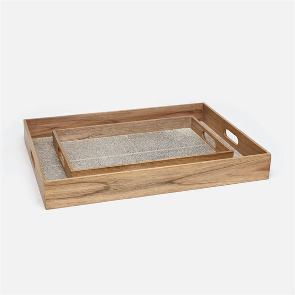 Pace Hair-On-Hide and Teak Trays, Set of 2