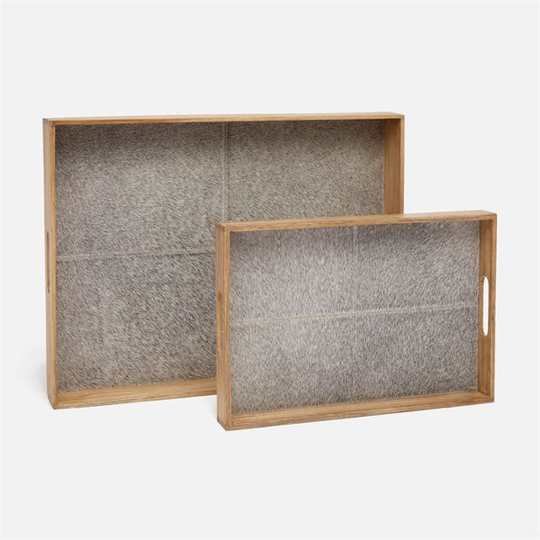 Pace Hair-On-Hide and Teak Trays, Set of 2