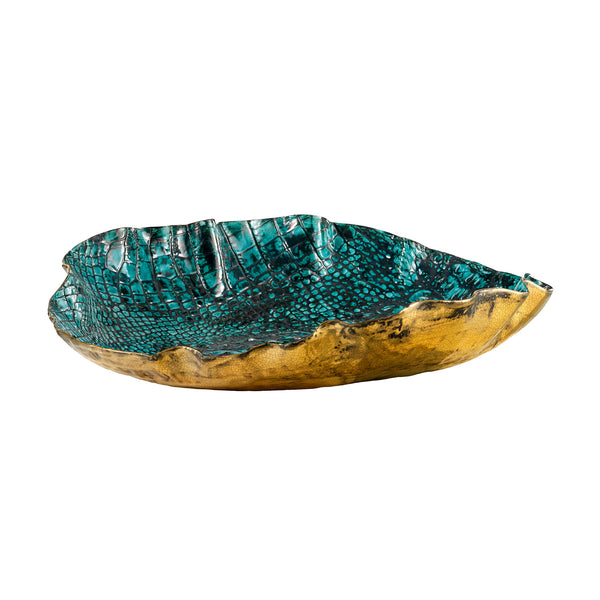 Rosa Centerpiece Bowl Turquoise / Gold and Dark Green Flatshot Image 1