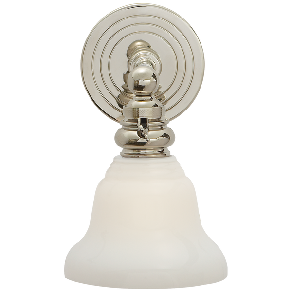 Boston Functional Single Light in Polished Nickel with White Glass