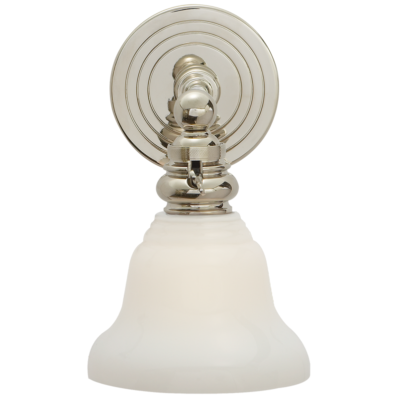Boston Functional Single Light in Polished Nickel with White Glass