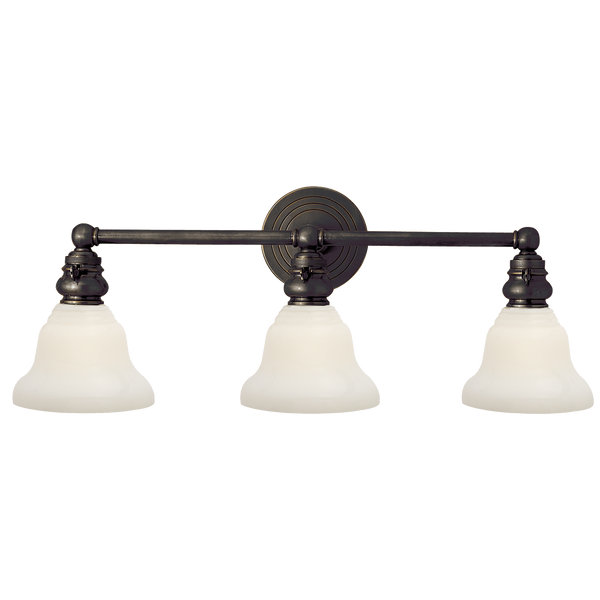 Boston Functional Triple Light in Bronze with White Glass