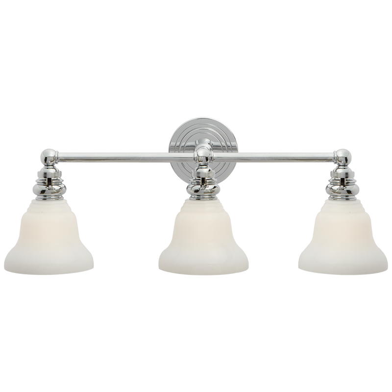 Boston Functional Triple Light in Polished Nickel with White Glass