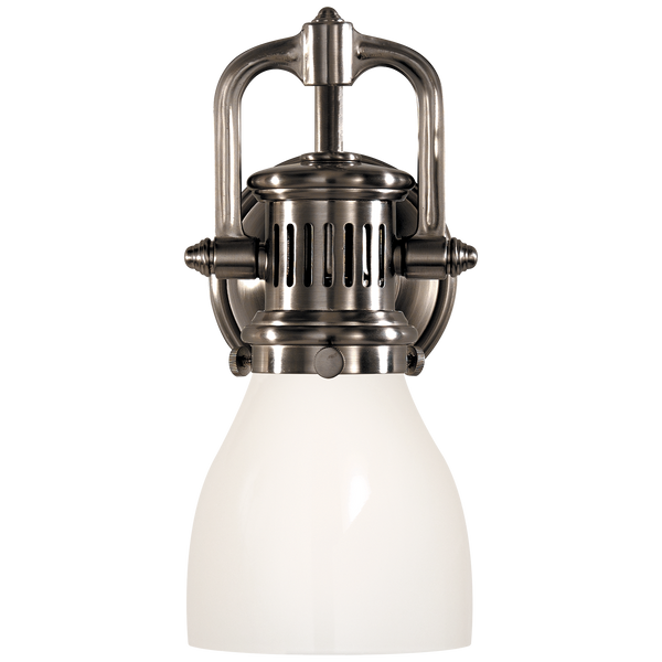 Yoke Suspended Sconce in Antique Nickel with White Glass