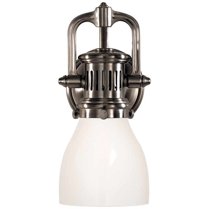 Yoke Suspended Sconce in Antique Nickel with White Glass