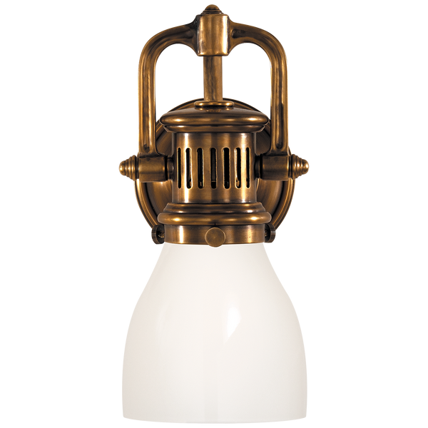 Yoke Suspended Sconce in Hand-Rubbed Antique Brass with White Glass