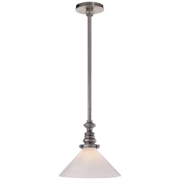 Boston Pendant in Antique Nickel with White Glass Slant Shade