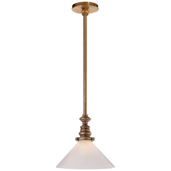 Boston Pendant in Hand-Rubbed Antique Brass with White Glass Slant Shade