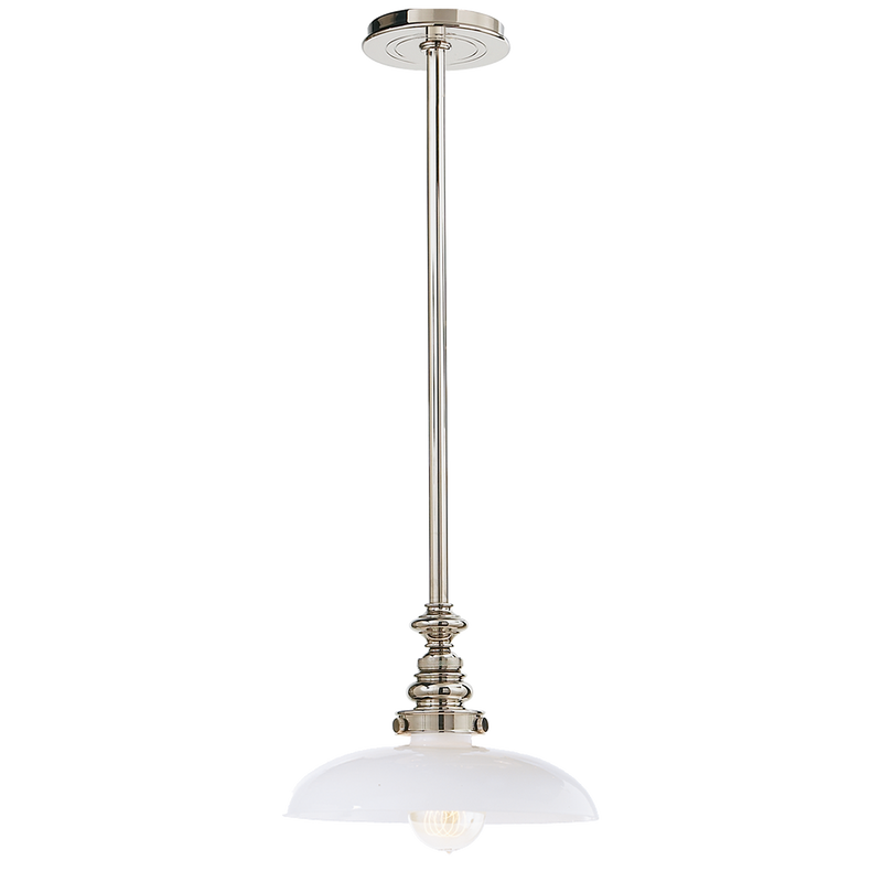 Boston Pendant in Polished Nickel with Small White Dish Glass