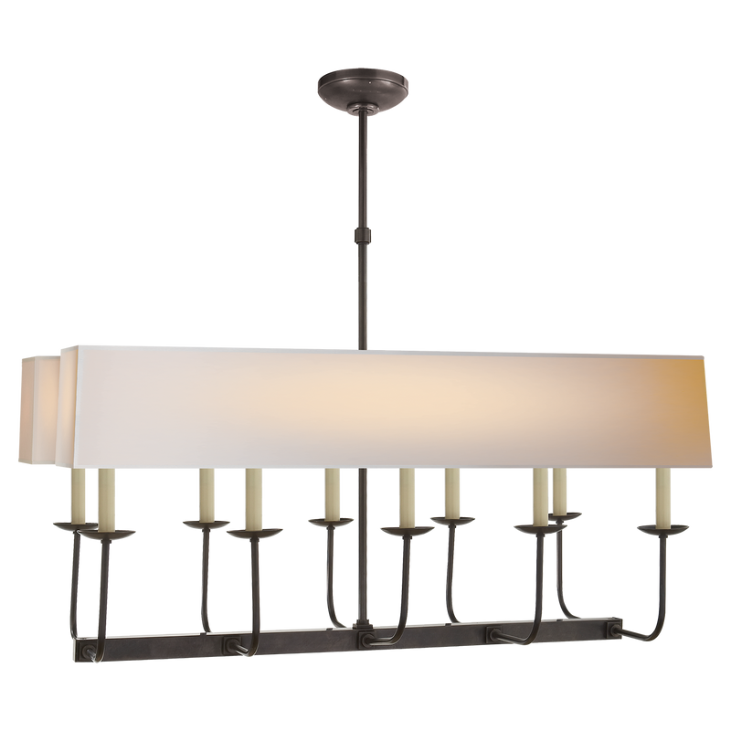Linear Branched Chandelier in Bronze with Natural Paper Rectangle Shade