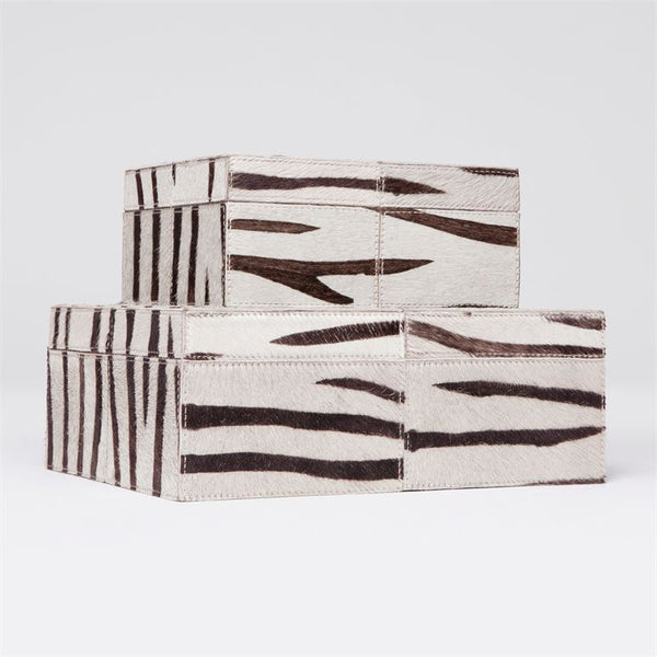 Zachary Zebra Leather Boxes, Set of 2