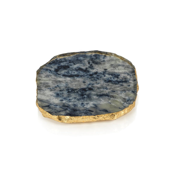 agate marble glass coaster w gold rim blue tone ch 5957 1