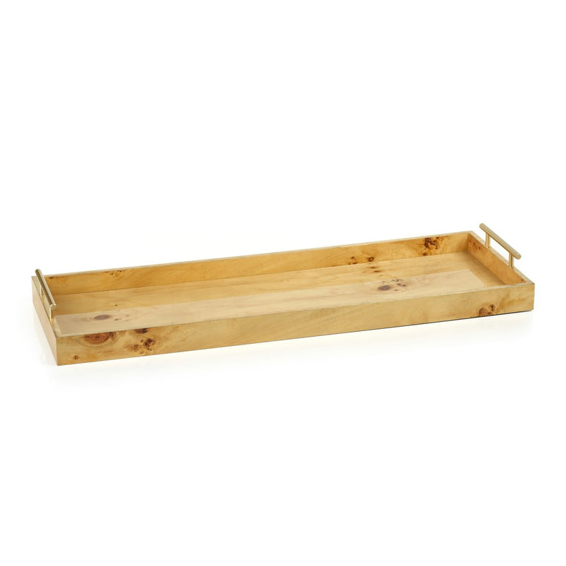 leiden burl wood rectangular tray w gld handles 30 vt 1333 1