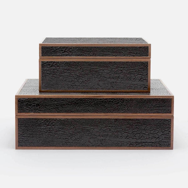 Jeston Burnt Wood Boxes, Set of 2